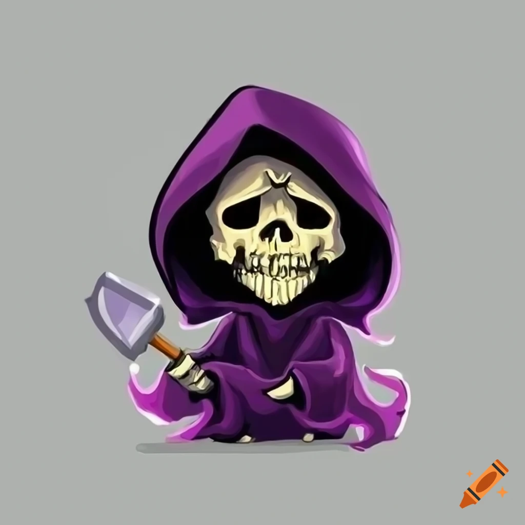 Cartoon grim reaper with a shovel
