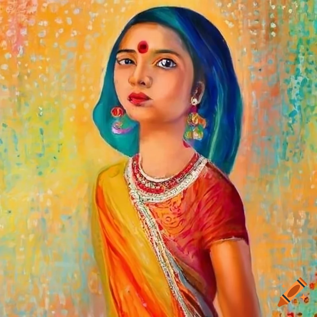 Traditional Indian girl in Seurat style