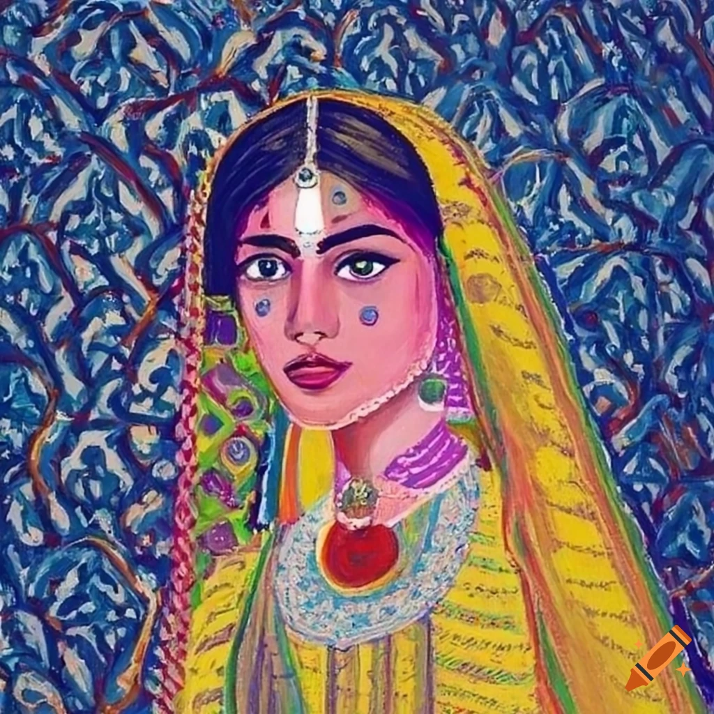 Indian girl in traditional clothes in seurat style on craiyon