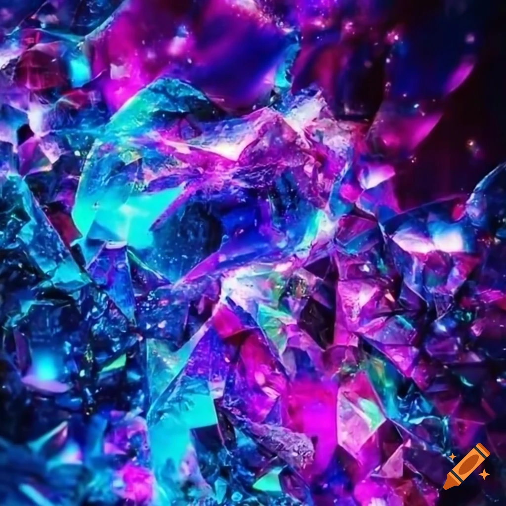 Shattered light crystal illuminated by galaxy-like pattern