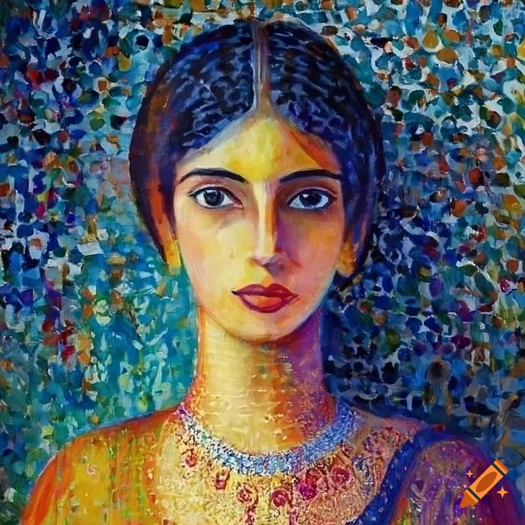 Indian woman in the style of Seurat