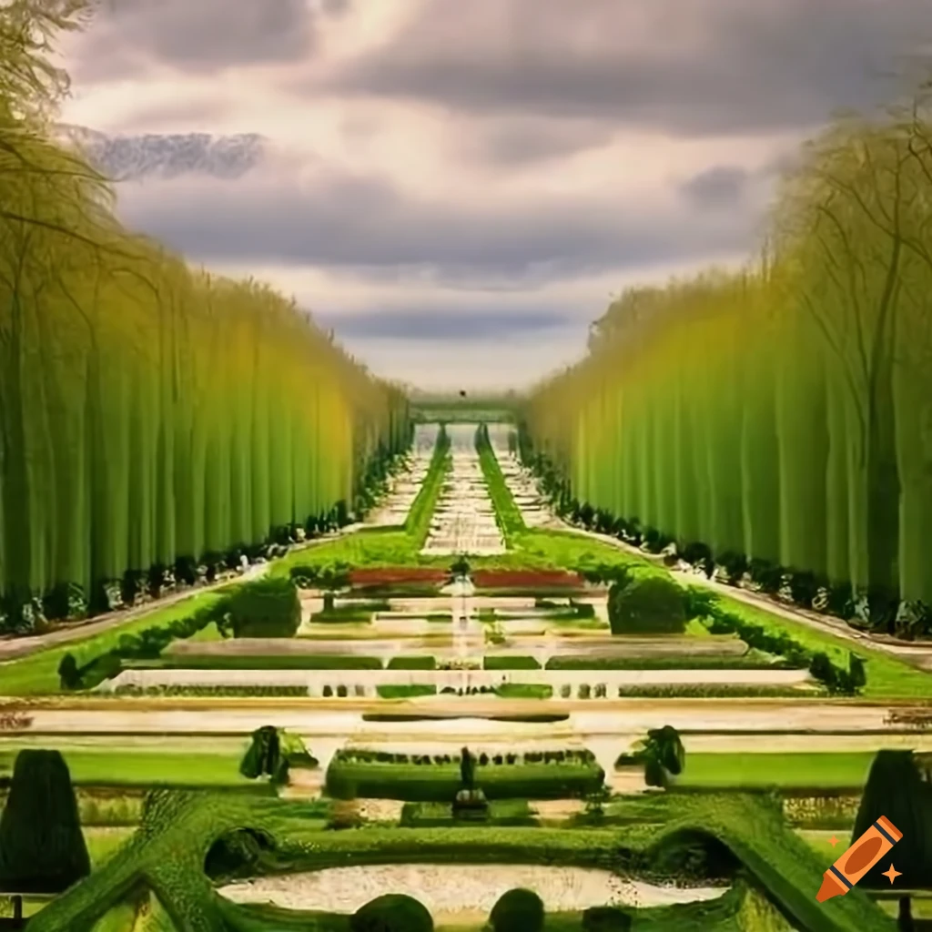 High resolution image of the versailles gardens on Craiyon