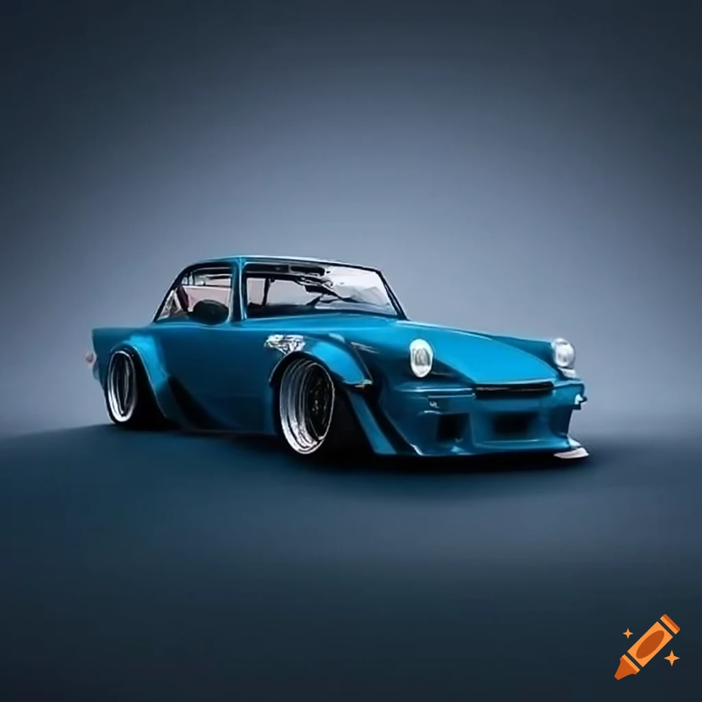 Blue wide body MG Midget drifting