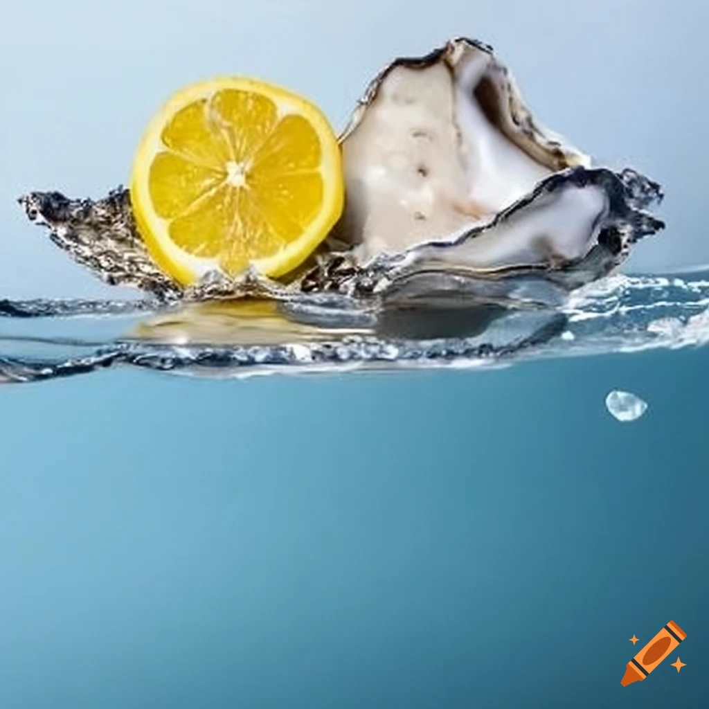 Oysters and lemon slices in a splash