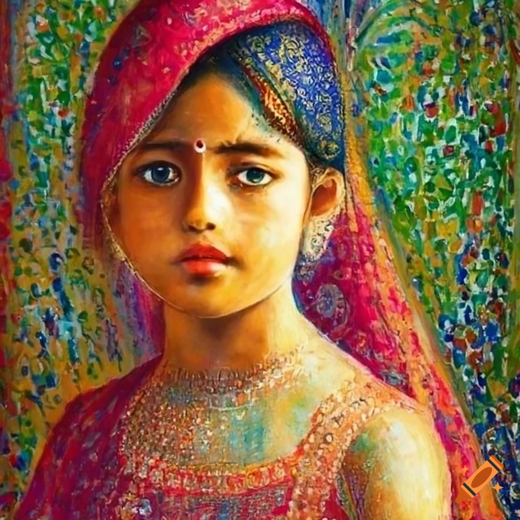 Indian girl in traditional clothes with Seurat's style