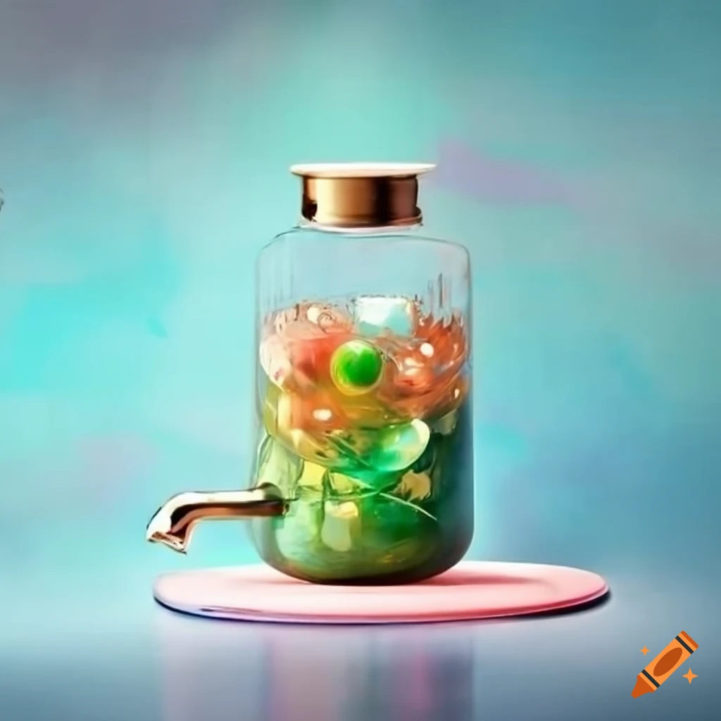 Glass container with faucet and metal holder