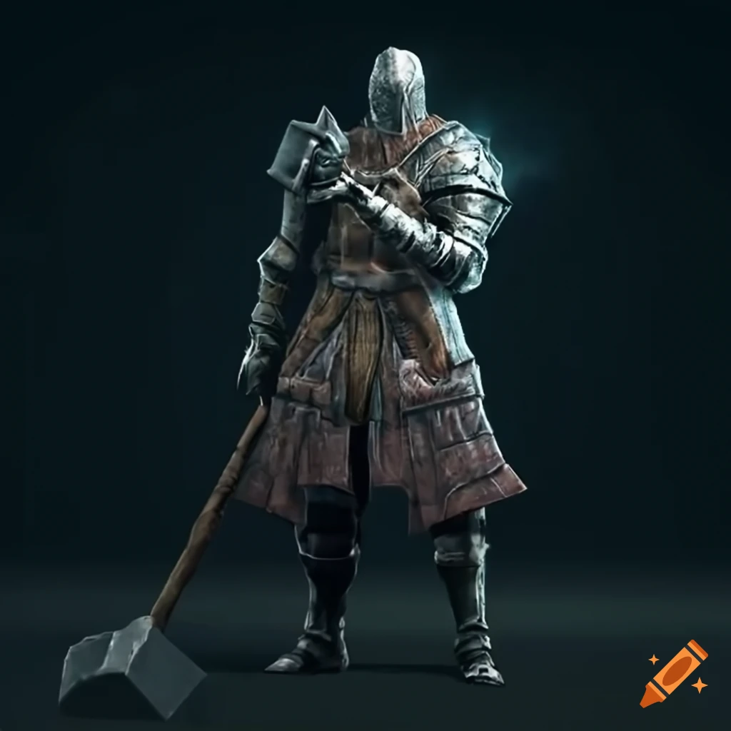 Dark souls character with a massive hammer on Craiyon