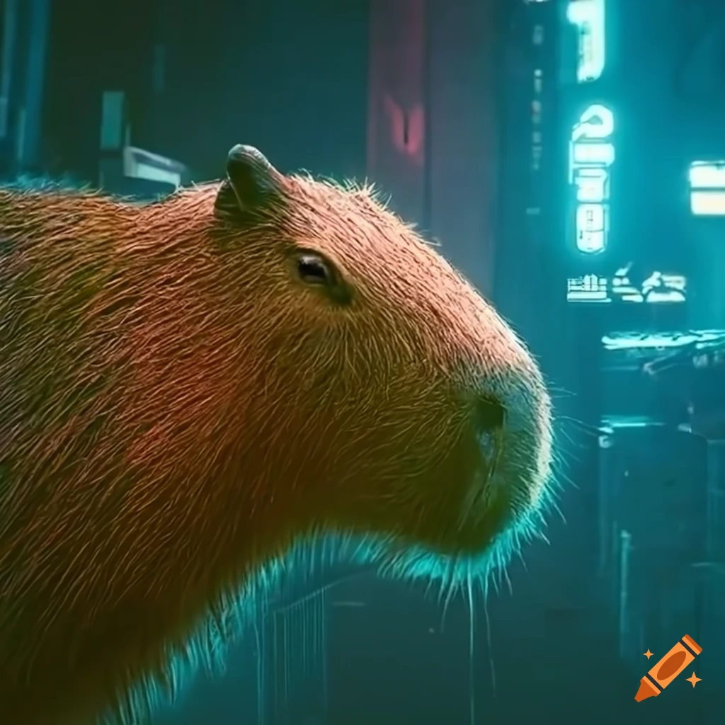 Capybara in a cyberpunk 2077 atmosphere on Craiyon