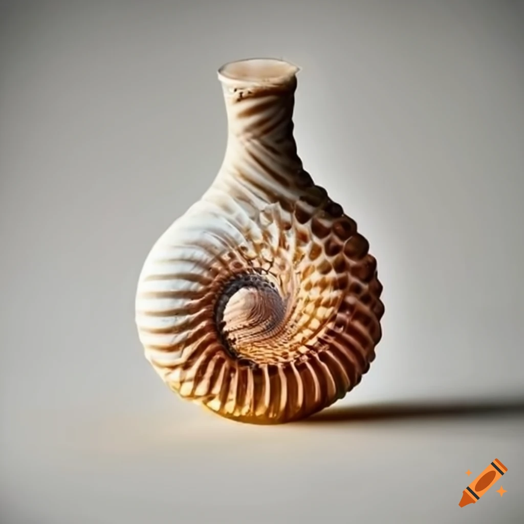 Glass bottle filled with seashells arranged in fibonacci sequence on ...