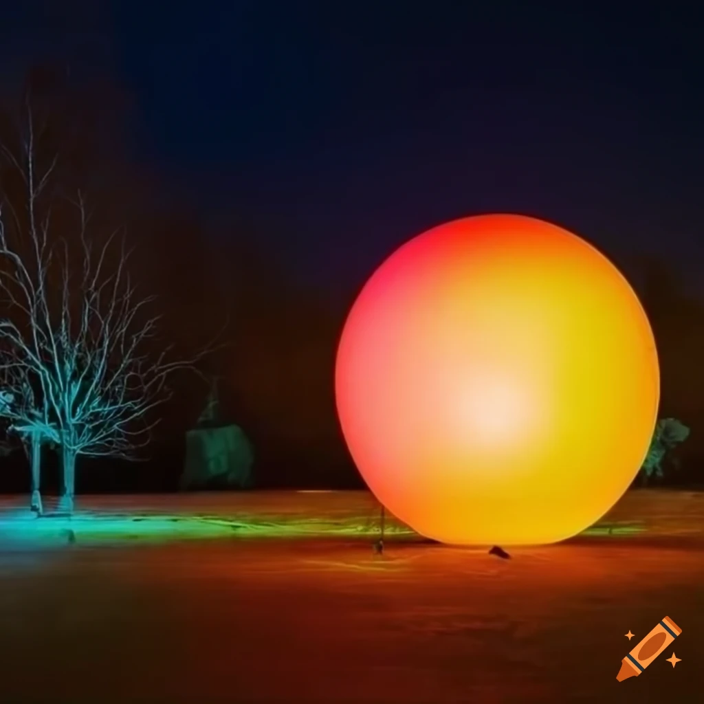 Colorful light installation with rainbow colored balls in a park