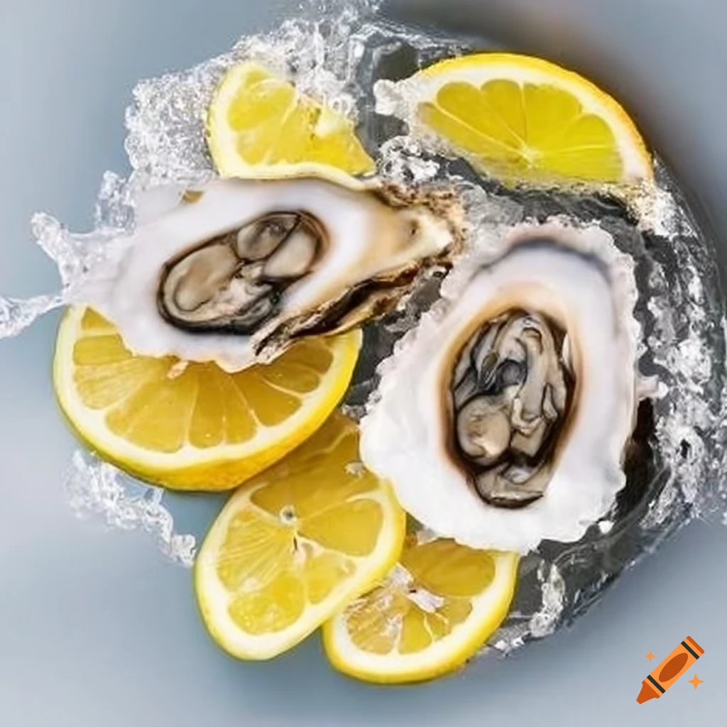Oysters and lemon slices in a splash