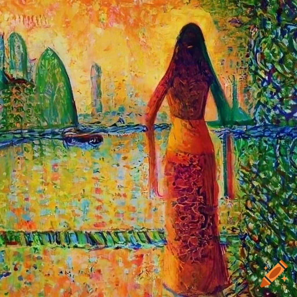 Indian woman in the style of Seurat