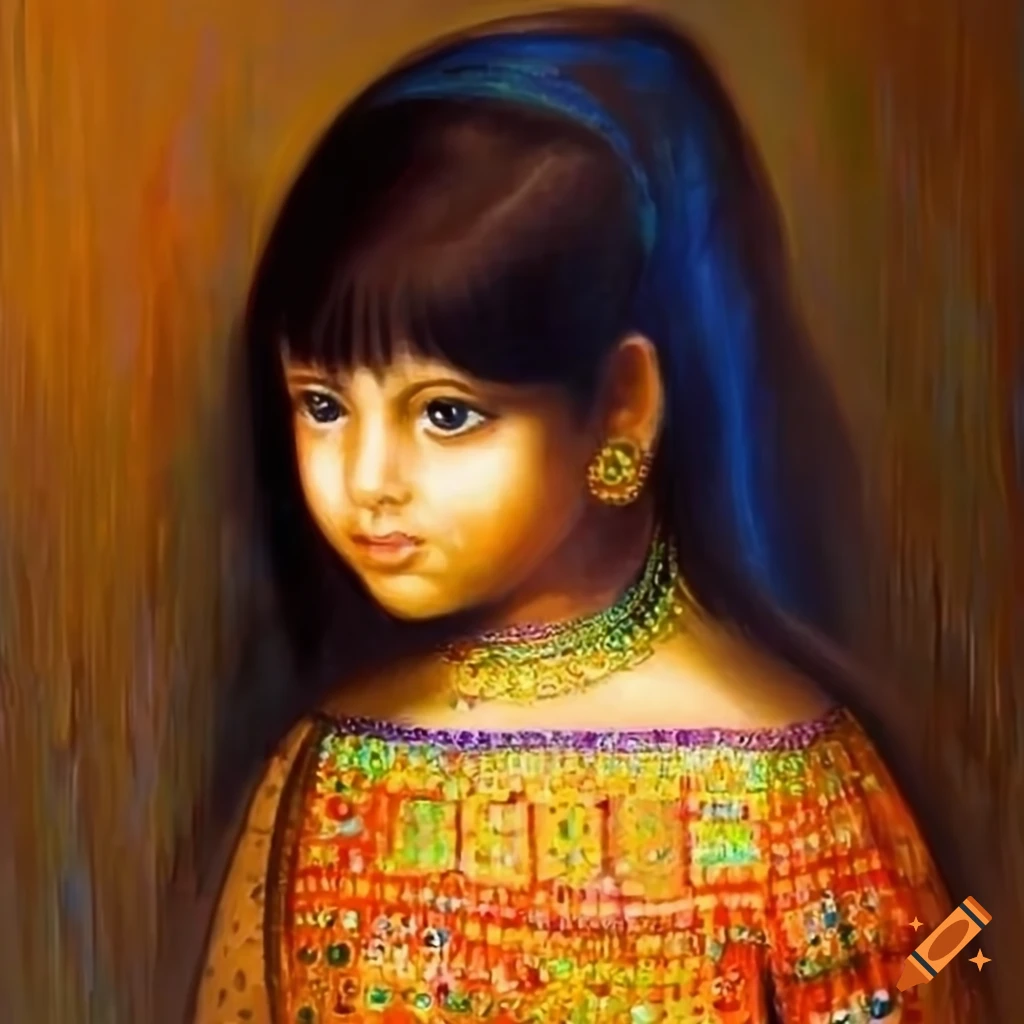 Indian girl in traditional clothes in Seurat style
