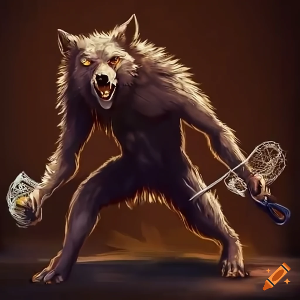 Male werewolf playing lacrosse