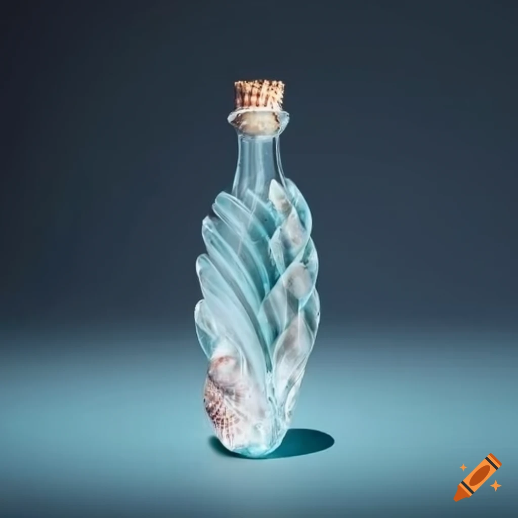 Crystal bottle with seashell fibonacci and waves