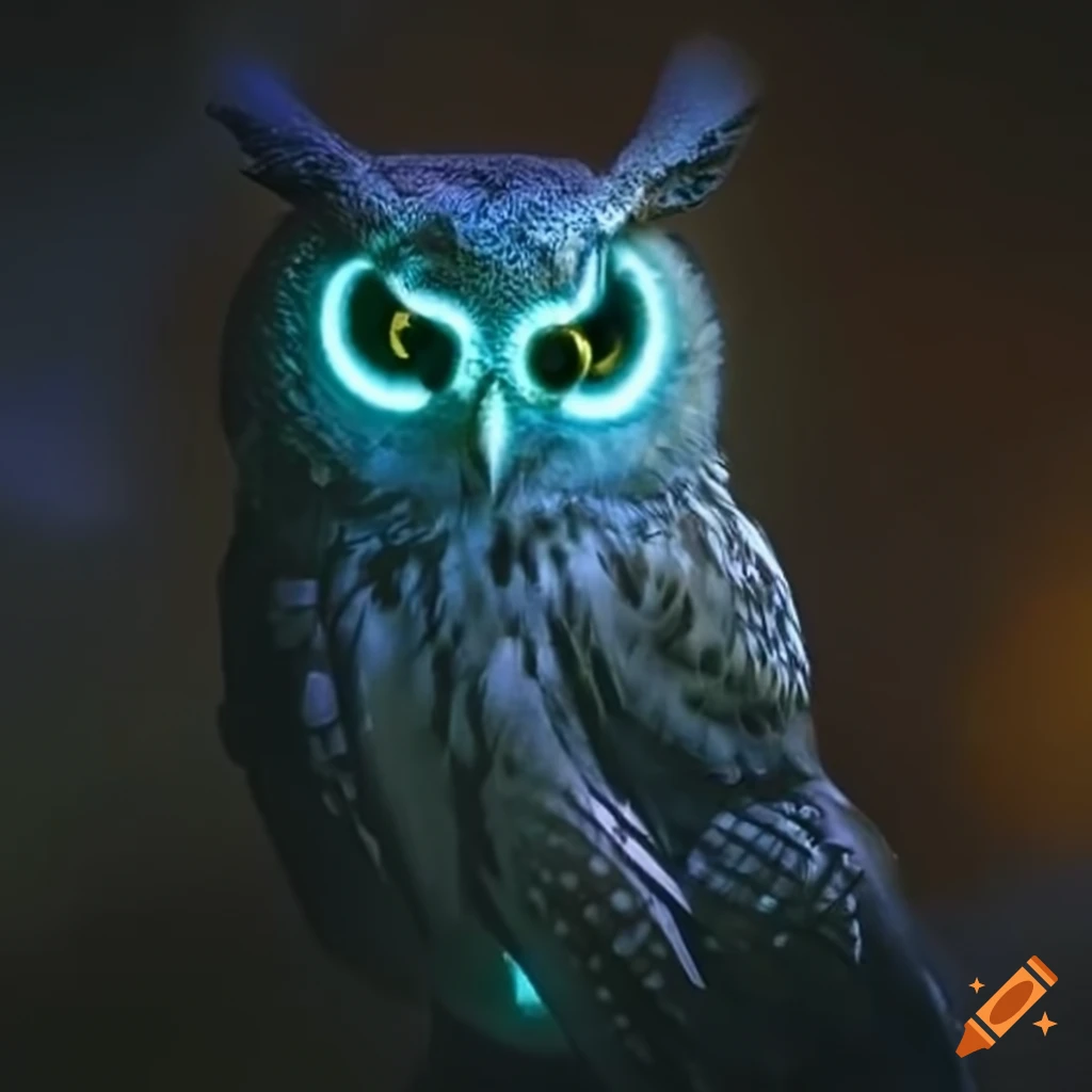 Mysterious owl with glowing eyes