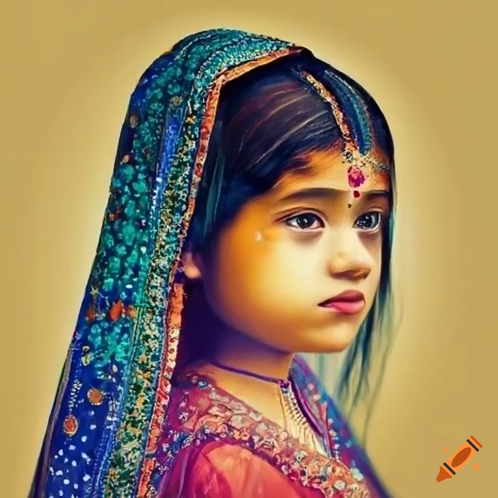 Indian girl in traditional clothes in Seurat style