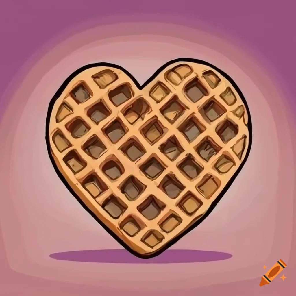 Heartshaped waffle in cartoon style on Craiyon