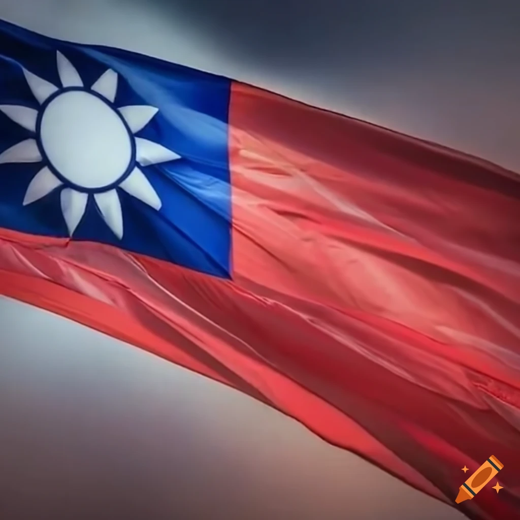 National flag of Taiwan being raised during a parade in Beijing, China