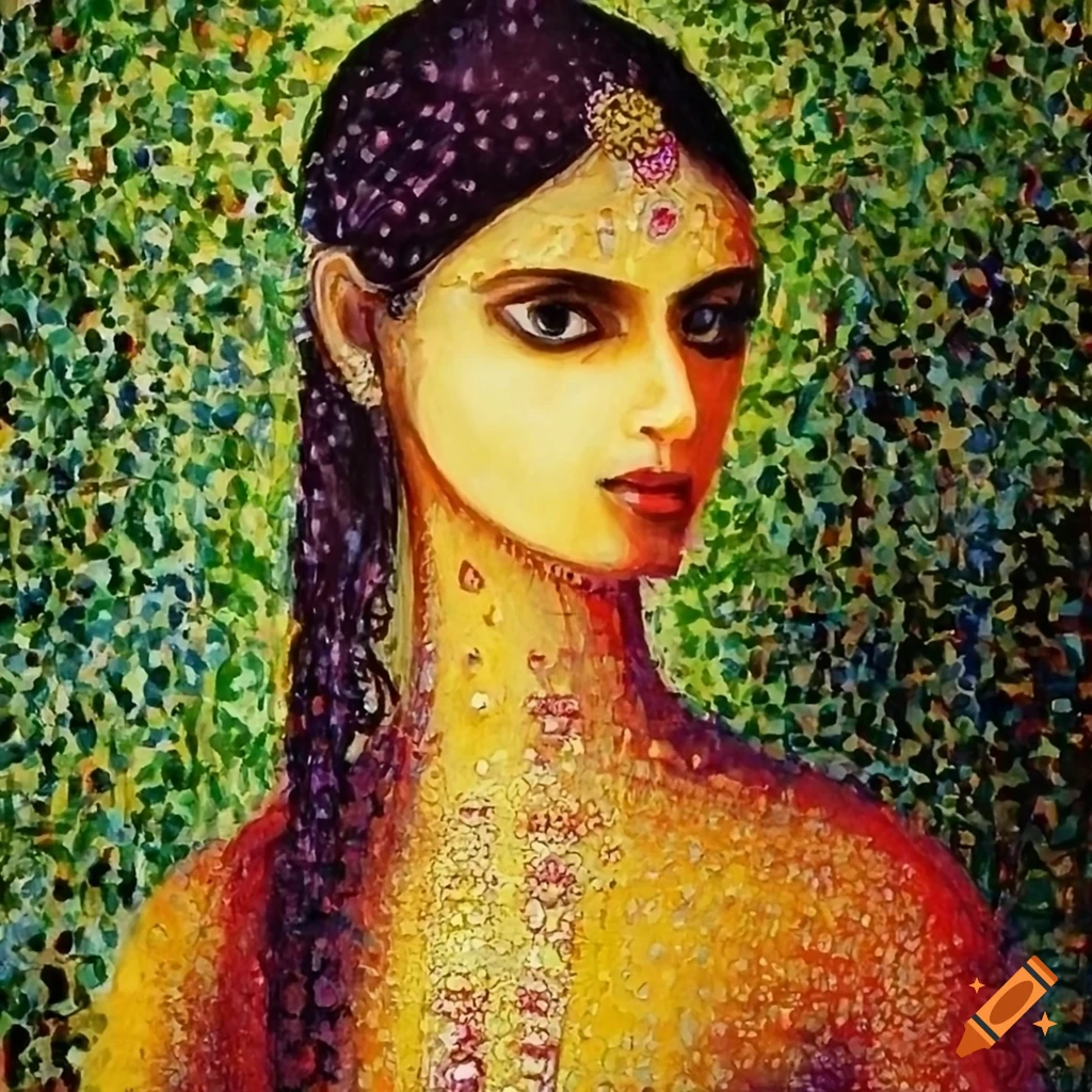 Indian woman in the style of Seurat