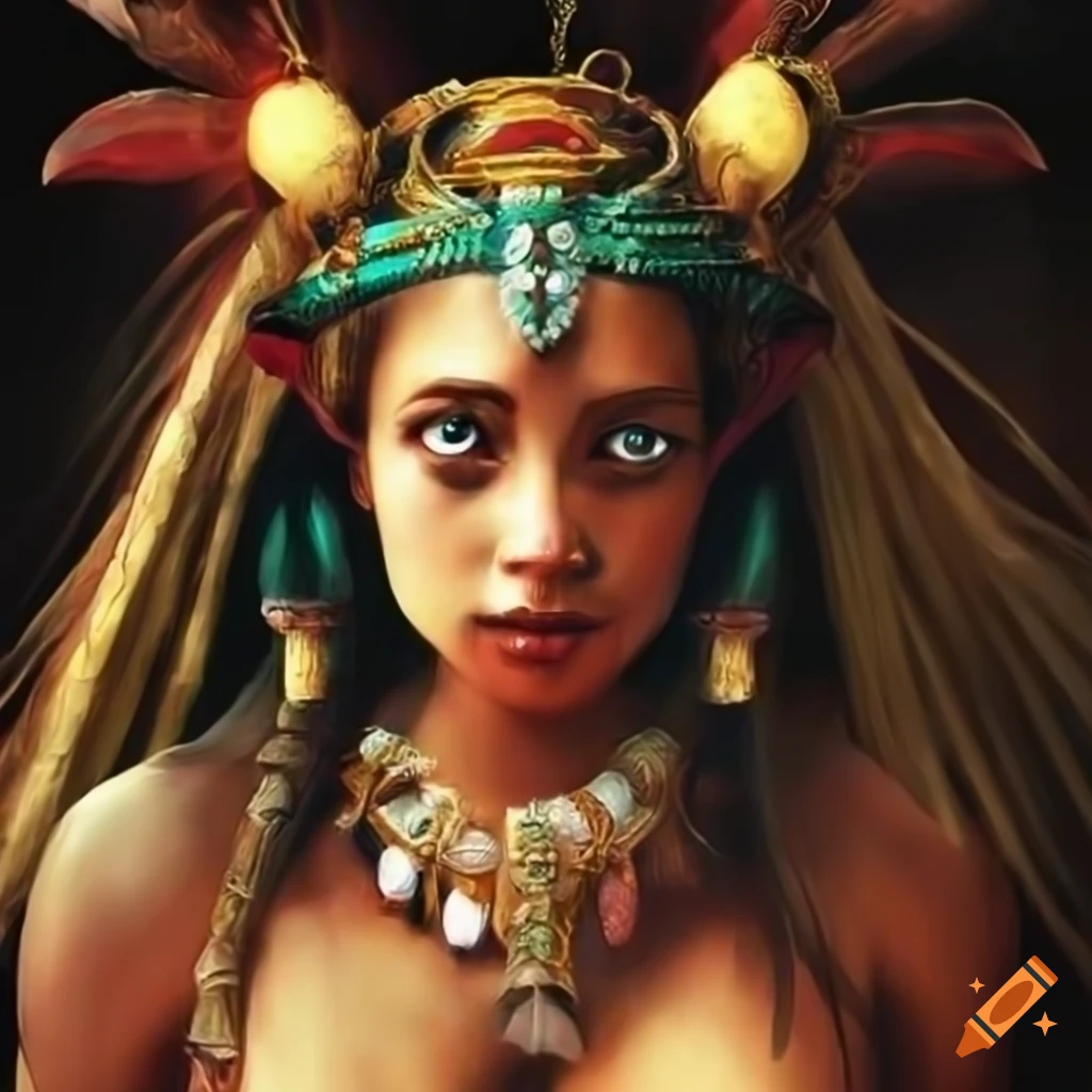 Surreal depiction of a young female Aztec priestess in a fantasy ...