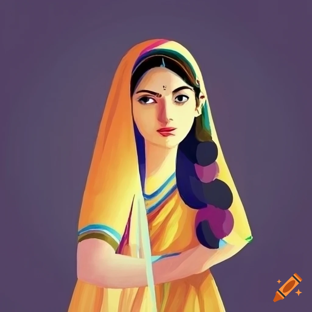 Indian girl in traditional clothes with Seurat's style