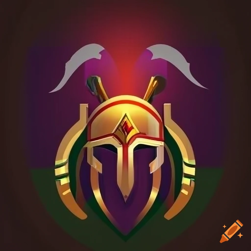 Intricately Designed Shield With Gold Trim And A Warrior Helmet As An Intricately Designed Shield With Gold Trim And A Warrior Helmet As An
