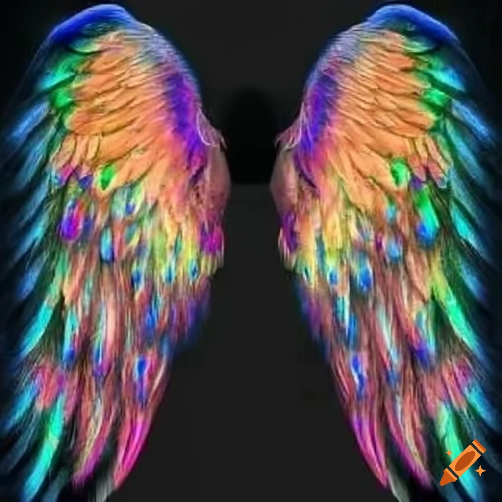 Rainbow-colored arched angel wings on a transparent background for ...