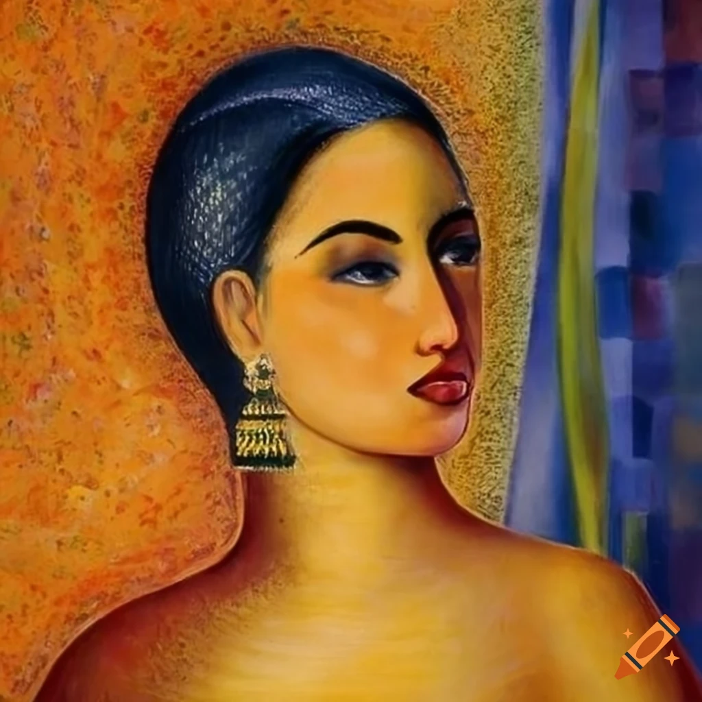 Indian woman in the style of Seurat