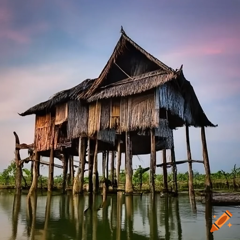 Morning at an old stilt house in An Giang, Vietnam