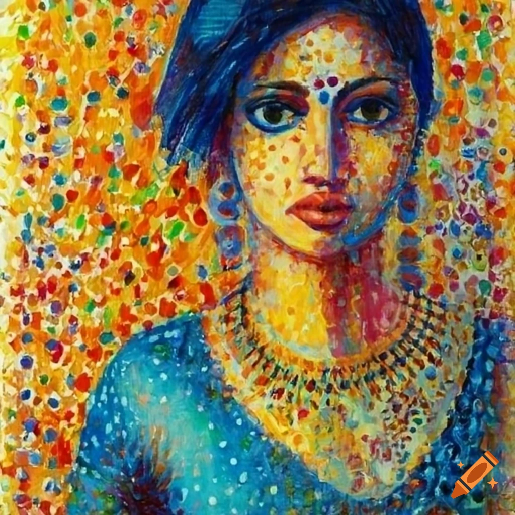 Indian woman in the style of seurat on craiyon