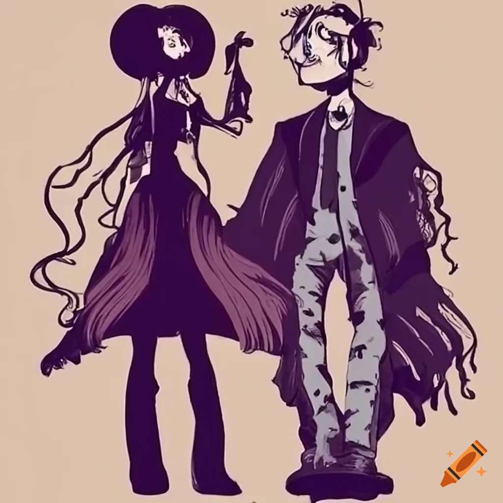 Happy couple in Tim Burton style