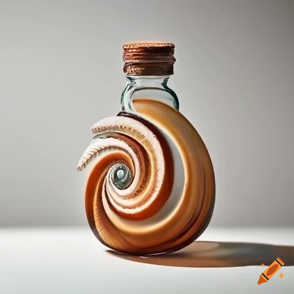 Glass bottle filled with seashells arranged in Fibonacci sequence
