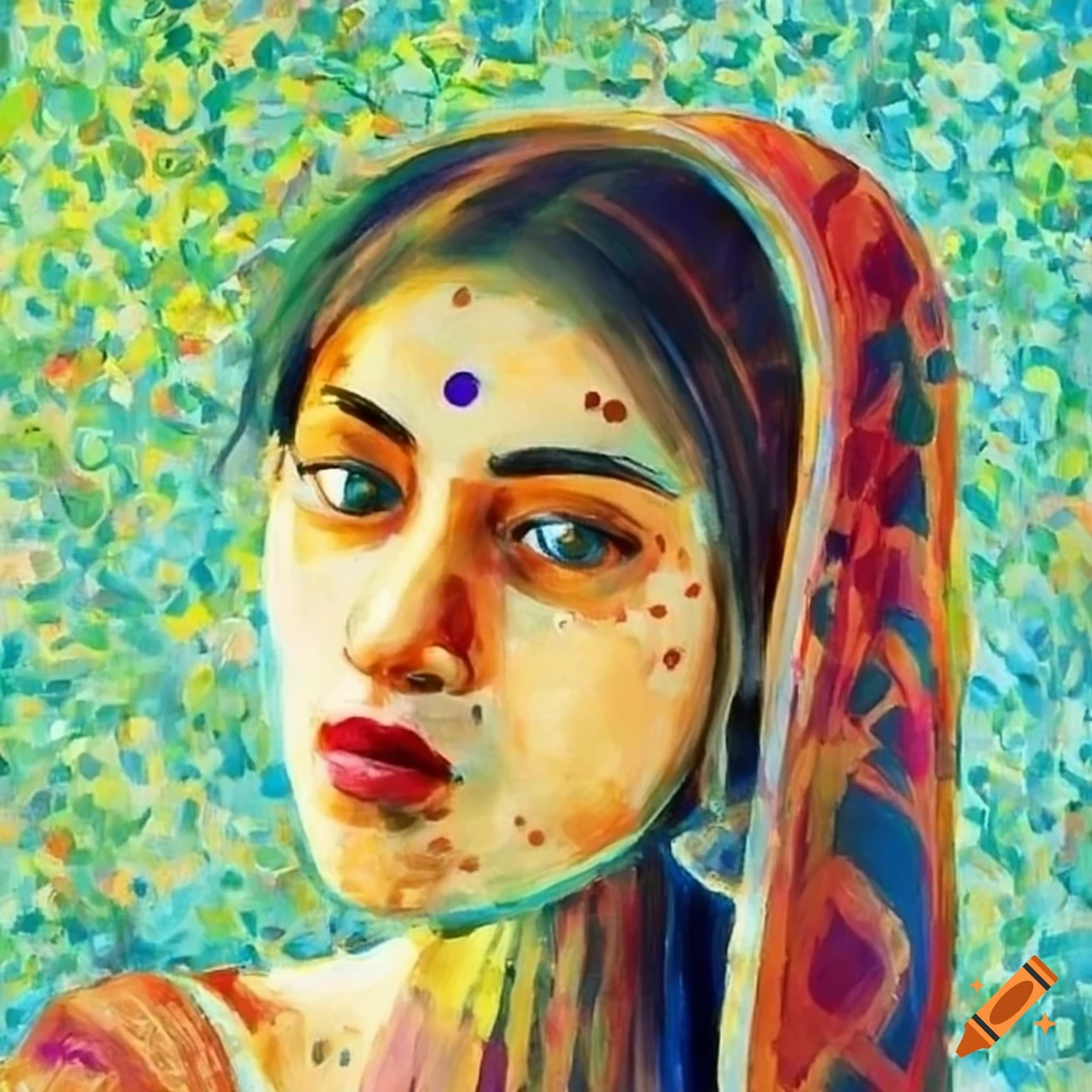 Indian girl in traditional clothes with Seurat's style