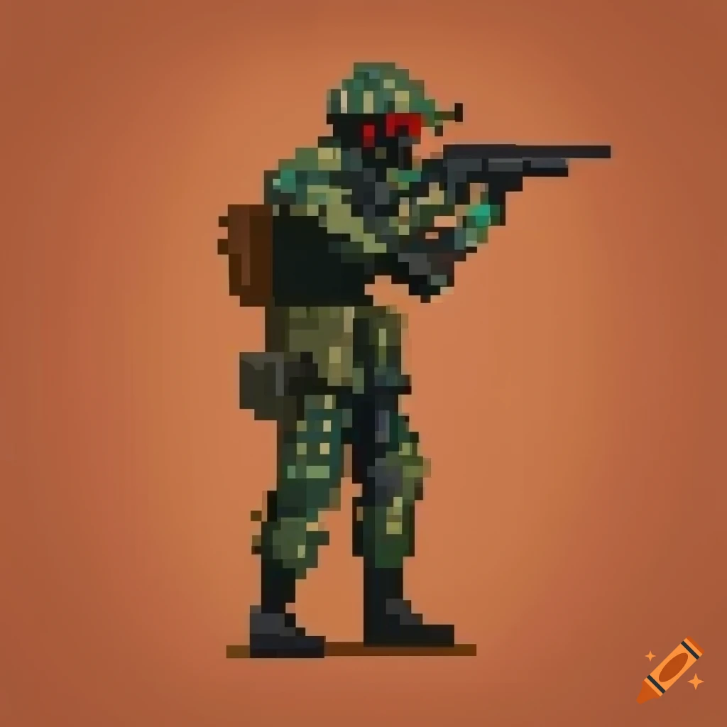 Soldier in military uniform profile pixel art on Craiyon