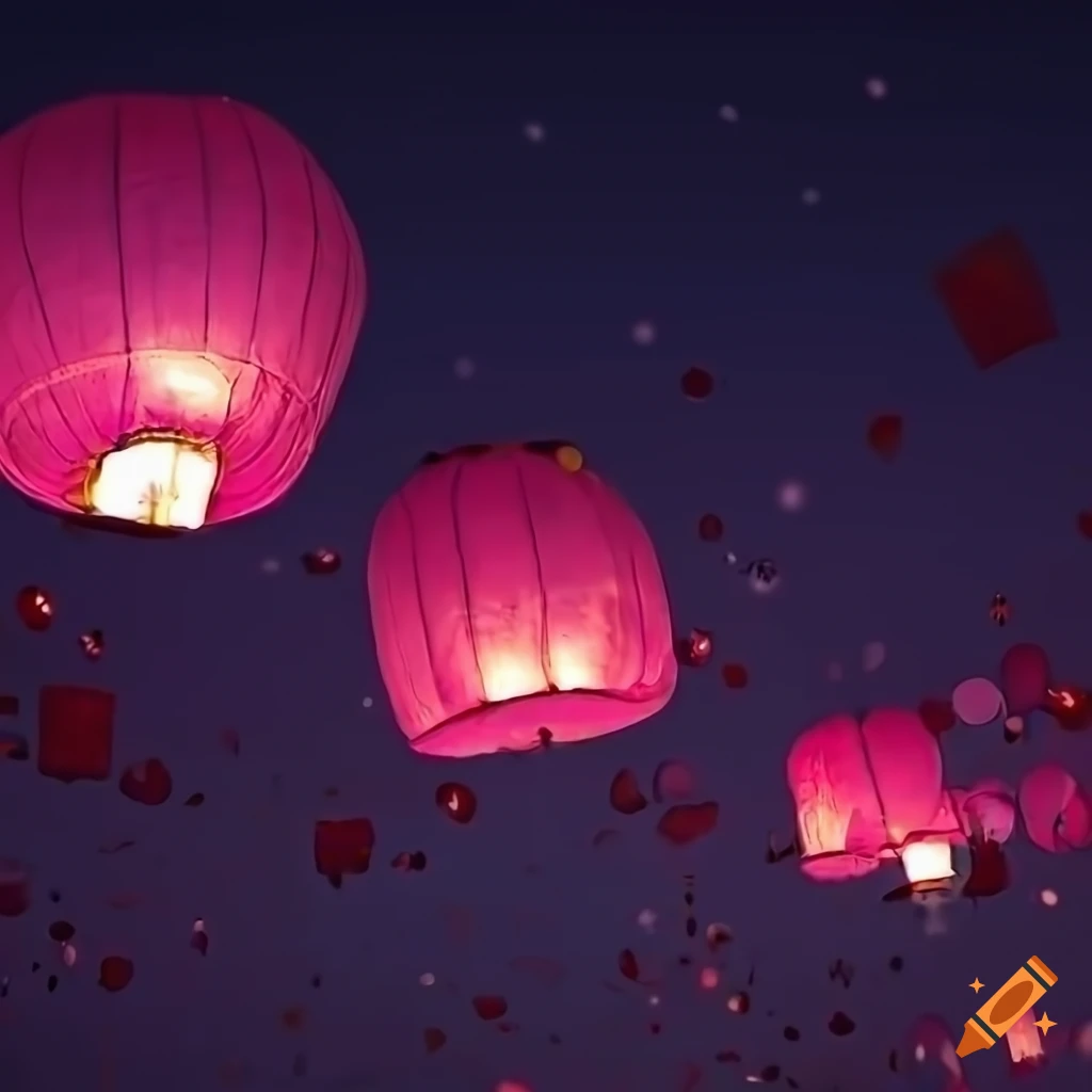 Bright and vivid chinese lanterns floating in high definition 4k digital art