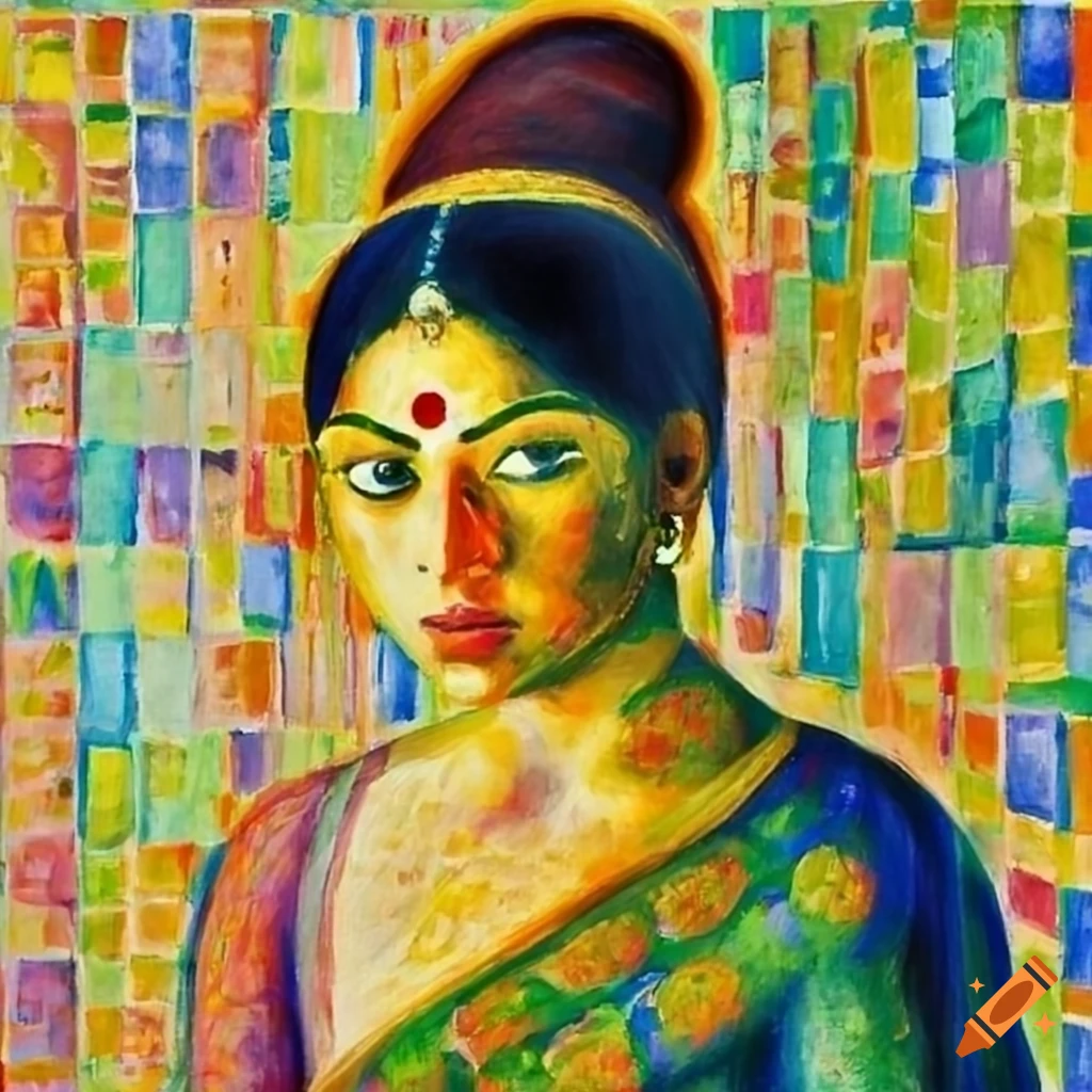 Indian woman in the style of Seurat