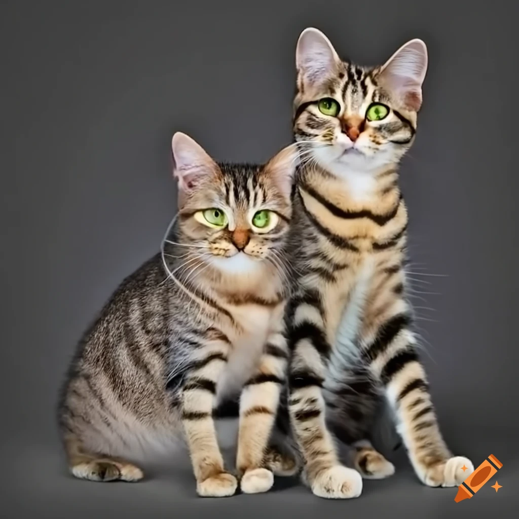 Domestic short hair tabby cat with her kitten on Craiyon