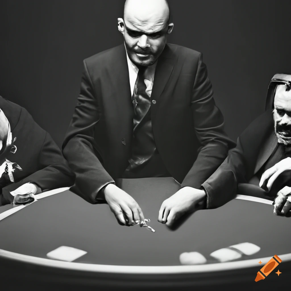 Historical figures playing poker at a rounded table