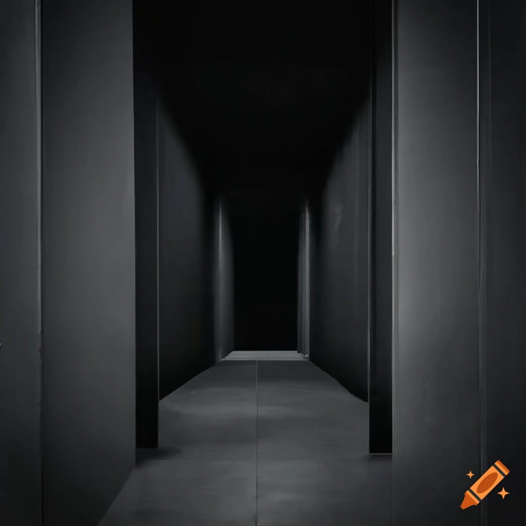 Underground black metal floor with black stone walls passageway