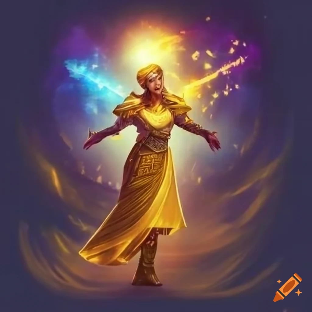 Spiritual moment between two souls with divine yellow lights on Craiyon