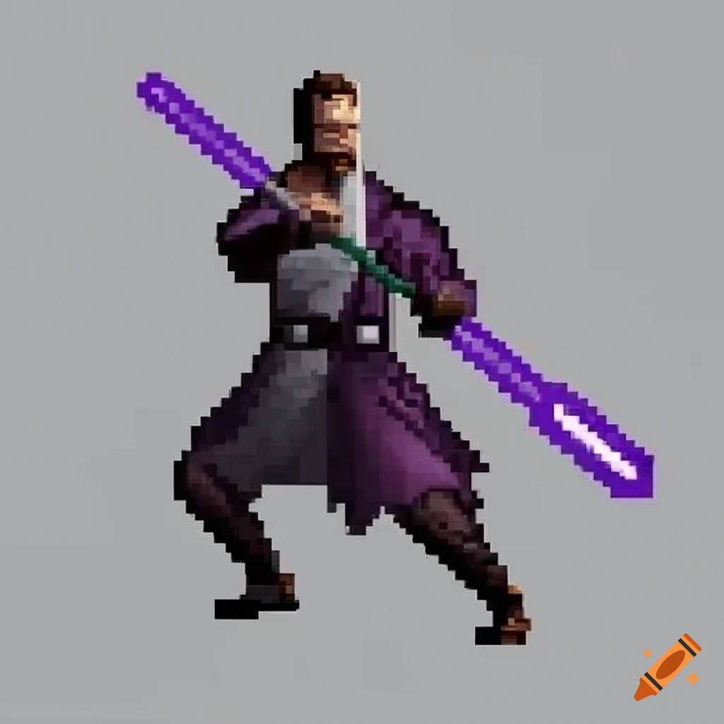 Jedi with purple lightsaber in 64bit fighting game style on Craiyon
