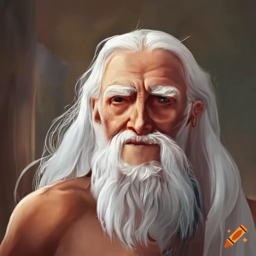 Painting of moses at 80 years old, tall and dignified with long white