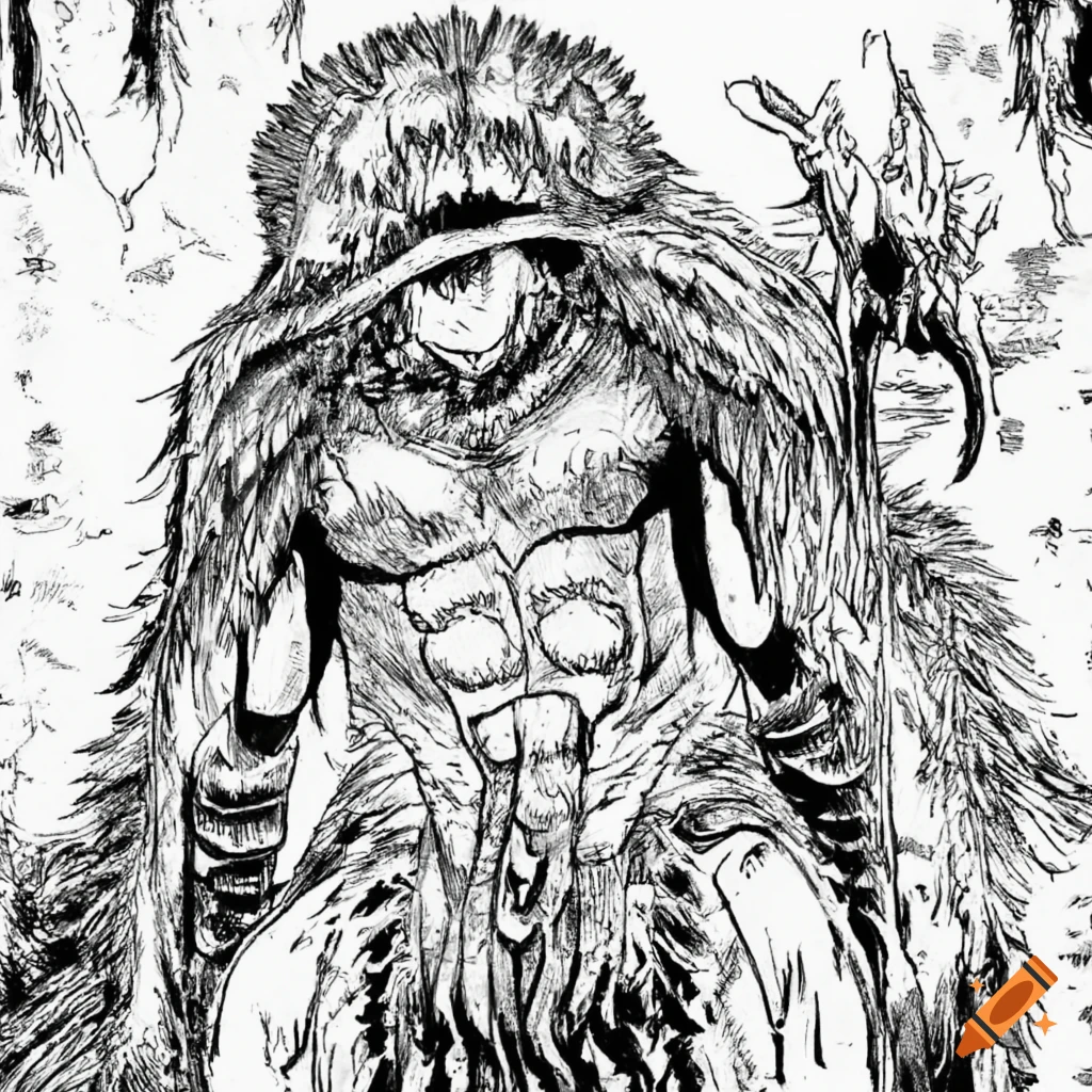 Intricate sketch of a mysterious skinwalker cryptid in the style of kentaro  miura's berserk manga panels on Craiyon