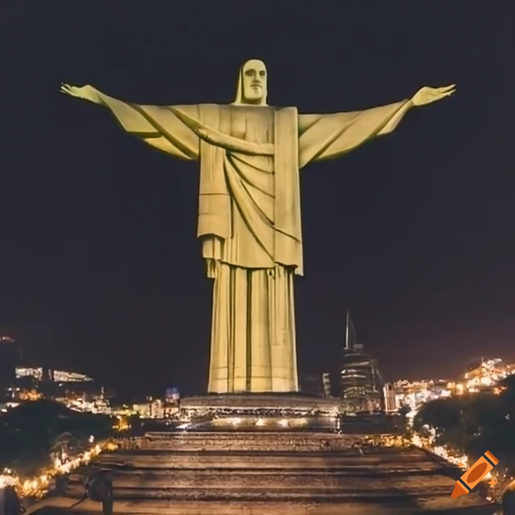 Male tourist walking in front of Cristo Redentor statue in Rio de Janeiro, Brazil