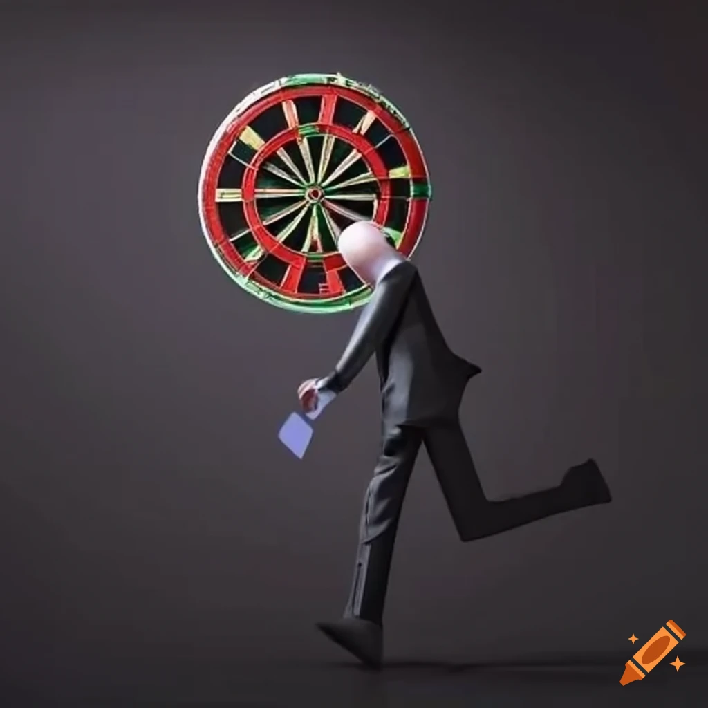 Dart flying to a dartboard with a corporate figure