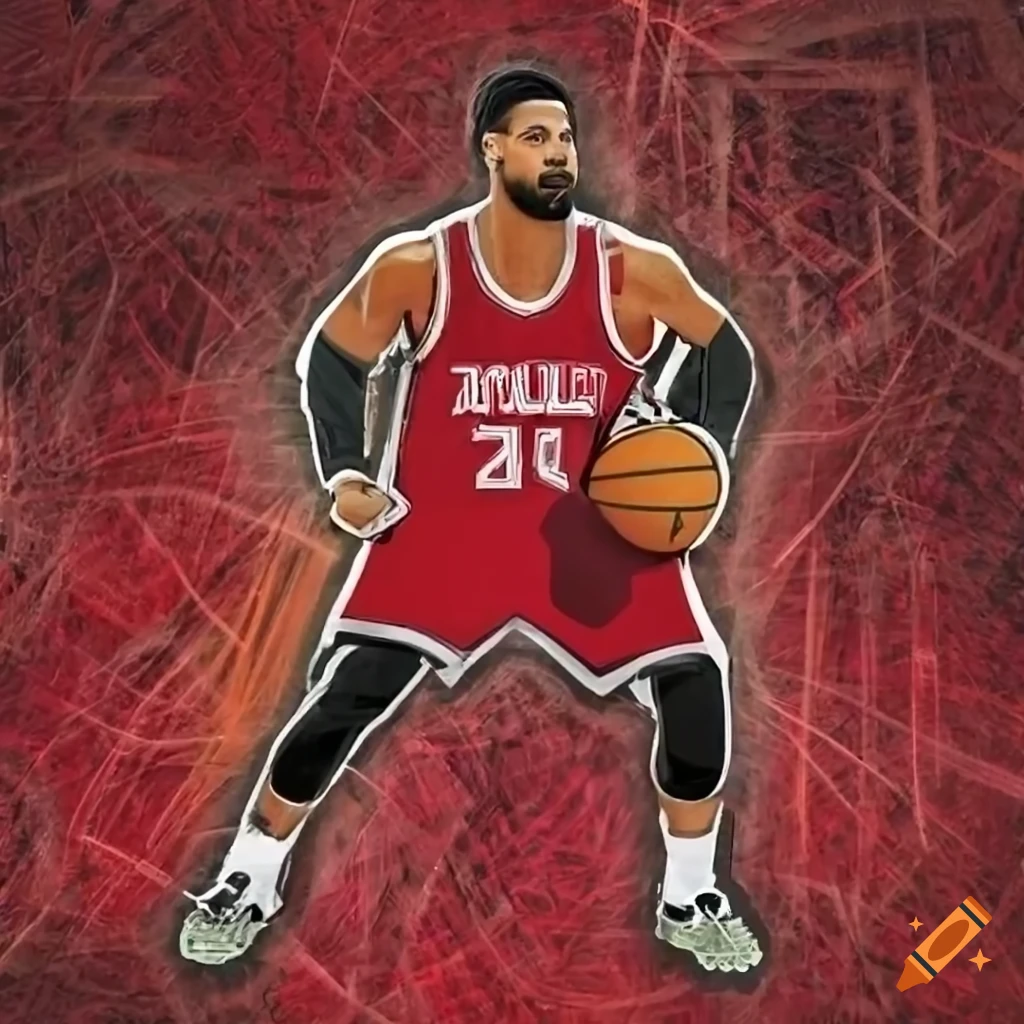 Vibrant basketball trading card with professional athlete in amaranth red jersey