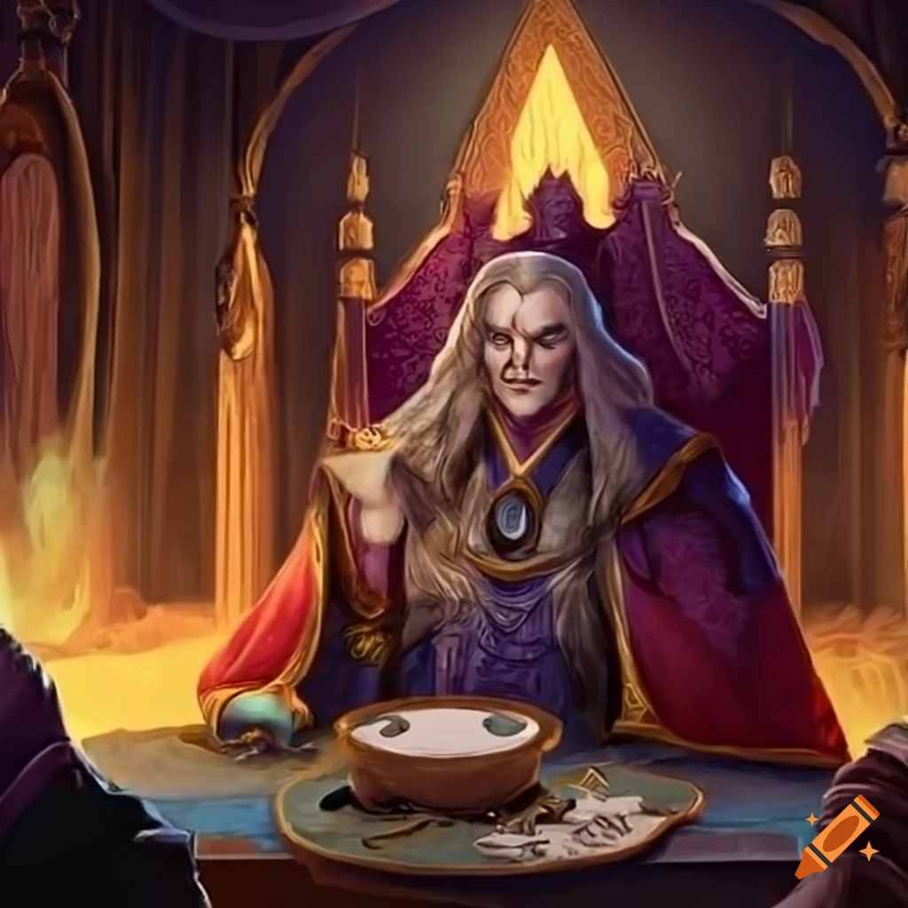Sorcerer and minions in their throne room