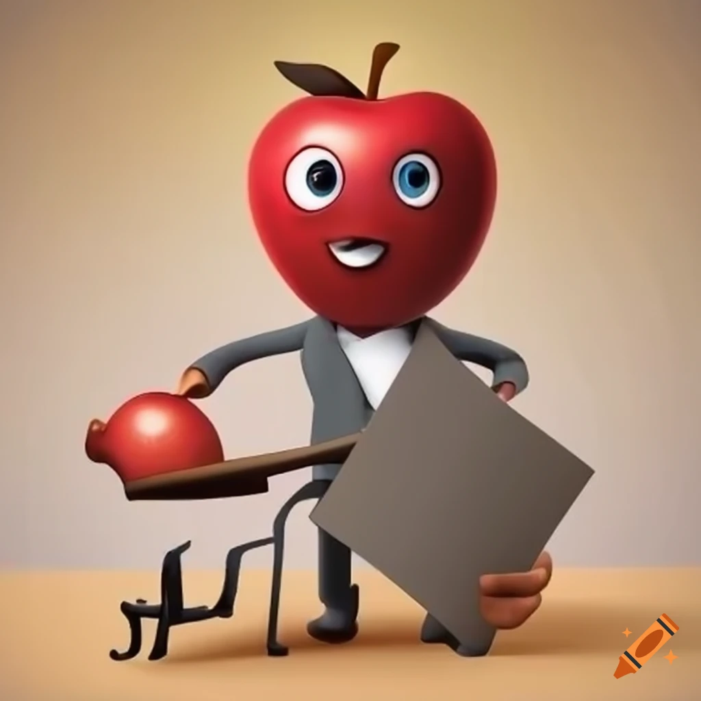 Cartoon apple engineer pointing at a graph on Craiyon