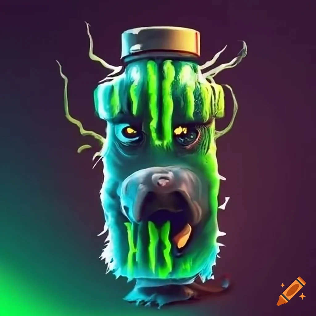 Dog enjoying a can of energy drink on Craiyon